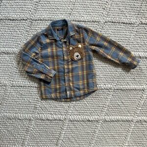NEXT Kids' Bear Appliqué Plaid
Cotton Button-Up Shirt